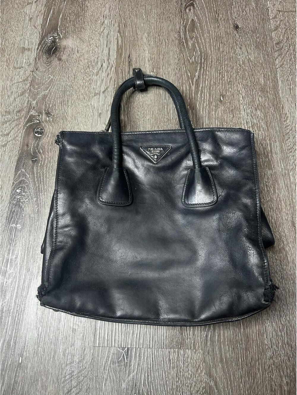 PRADA Glace Twin Leather Pocket Tote Bag Shoulder Bag AUTHENTIC